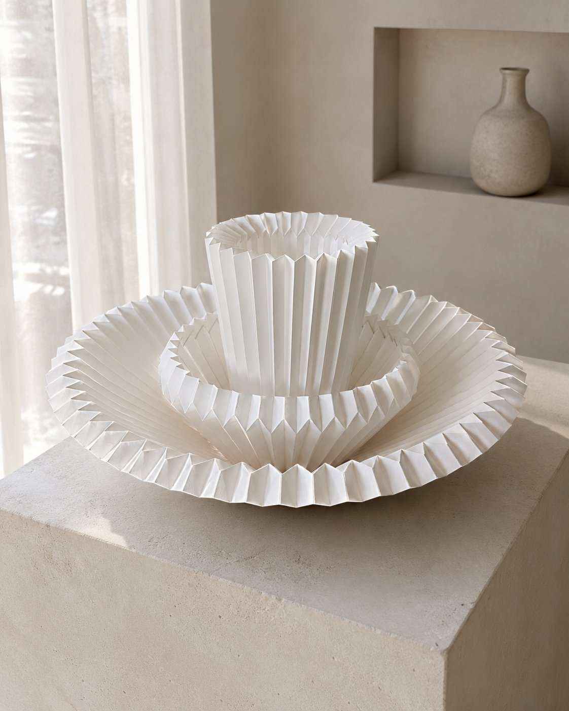 Nested pleated paper vessels